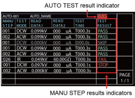 10단계 매뉴얼 스텝을 통합 테이블로 표시하는 AUTO TEST 화면